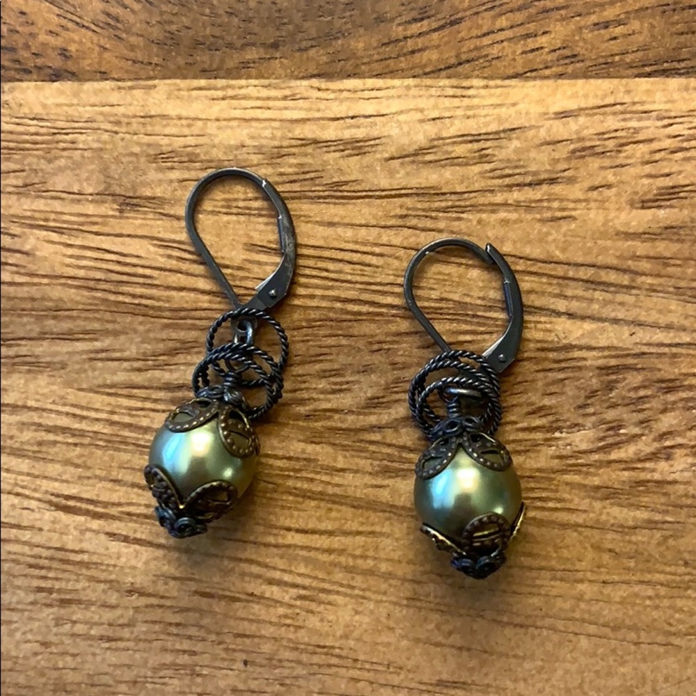 Green pearl drop earrings